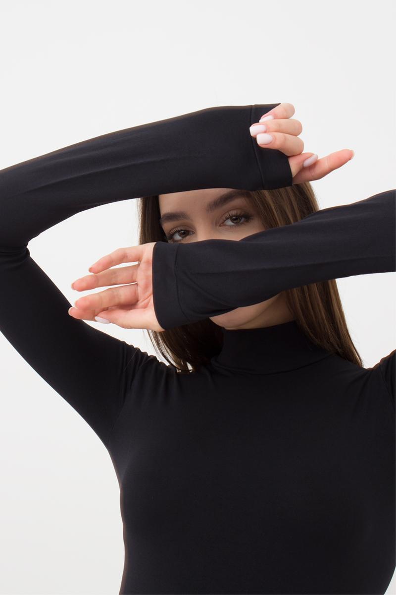 Seamless Turtleneck Long Sleeve Bodysuit in Black