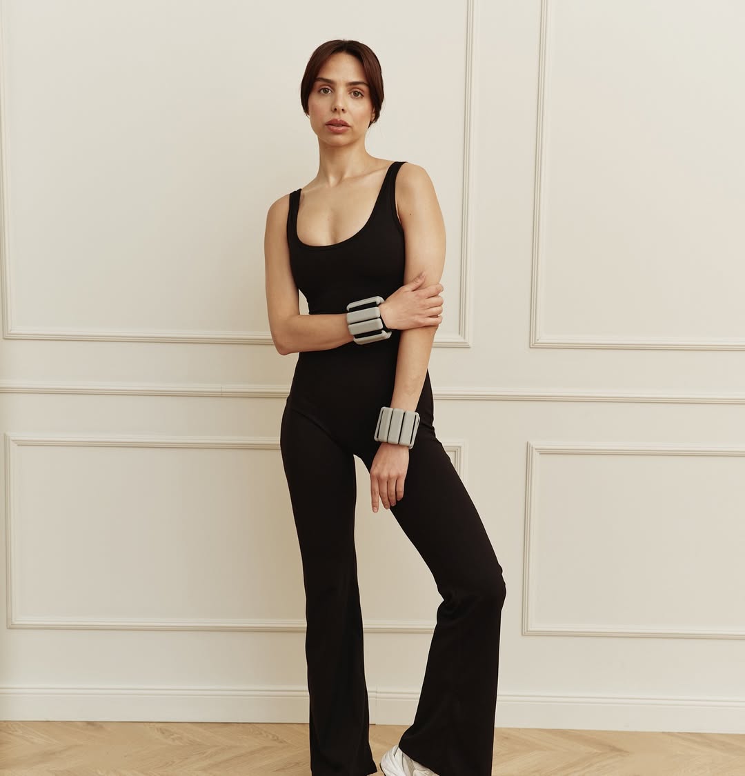 Flex Cut-Out Flared Jumpsuit in Black