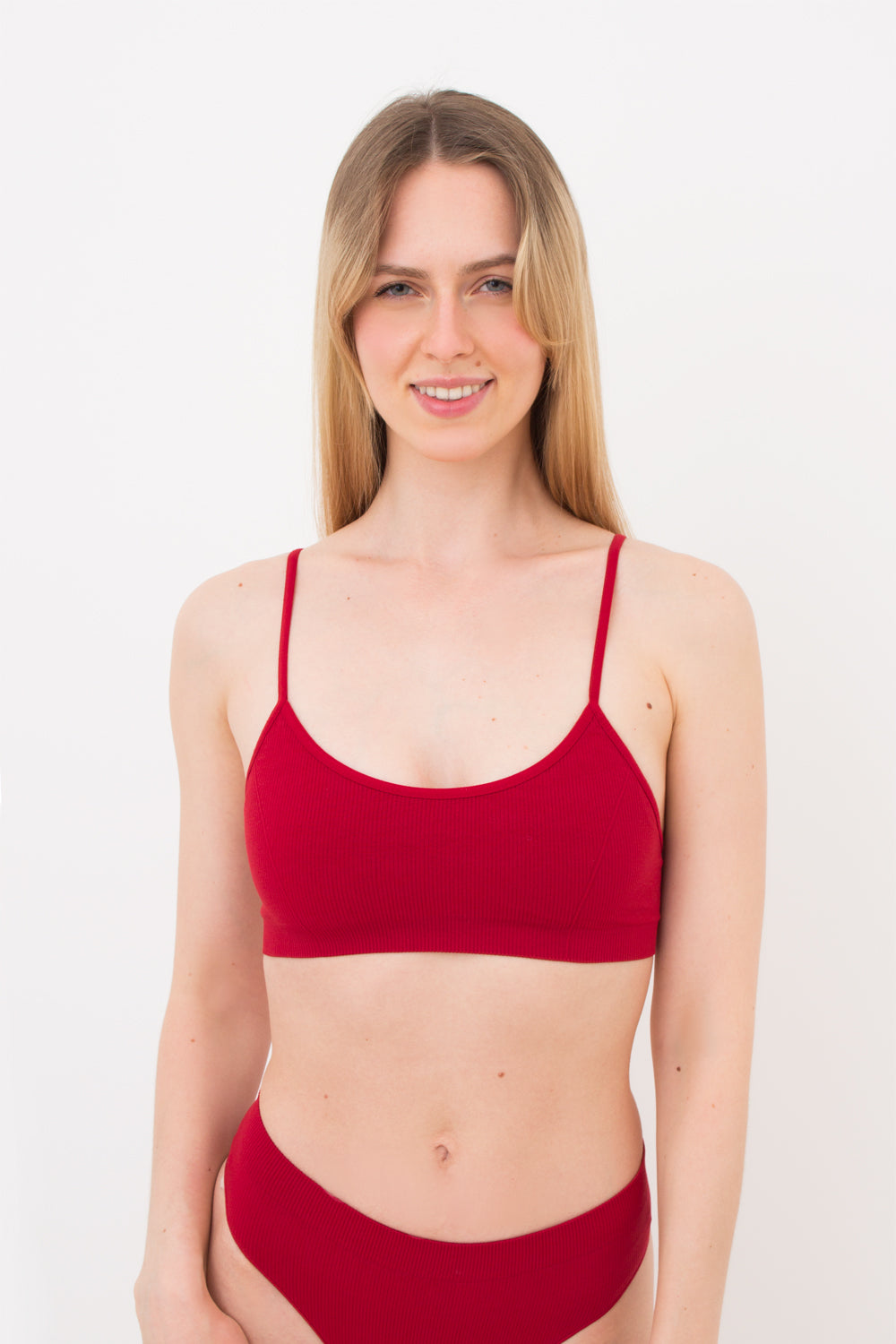 Seamless Ribbed Cami Bra in Wine