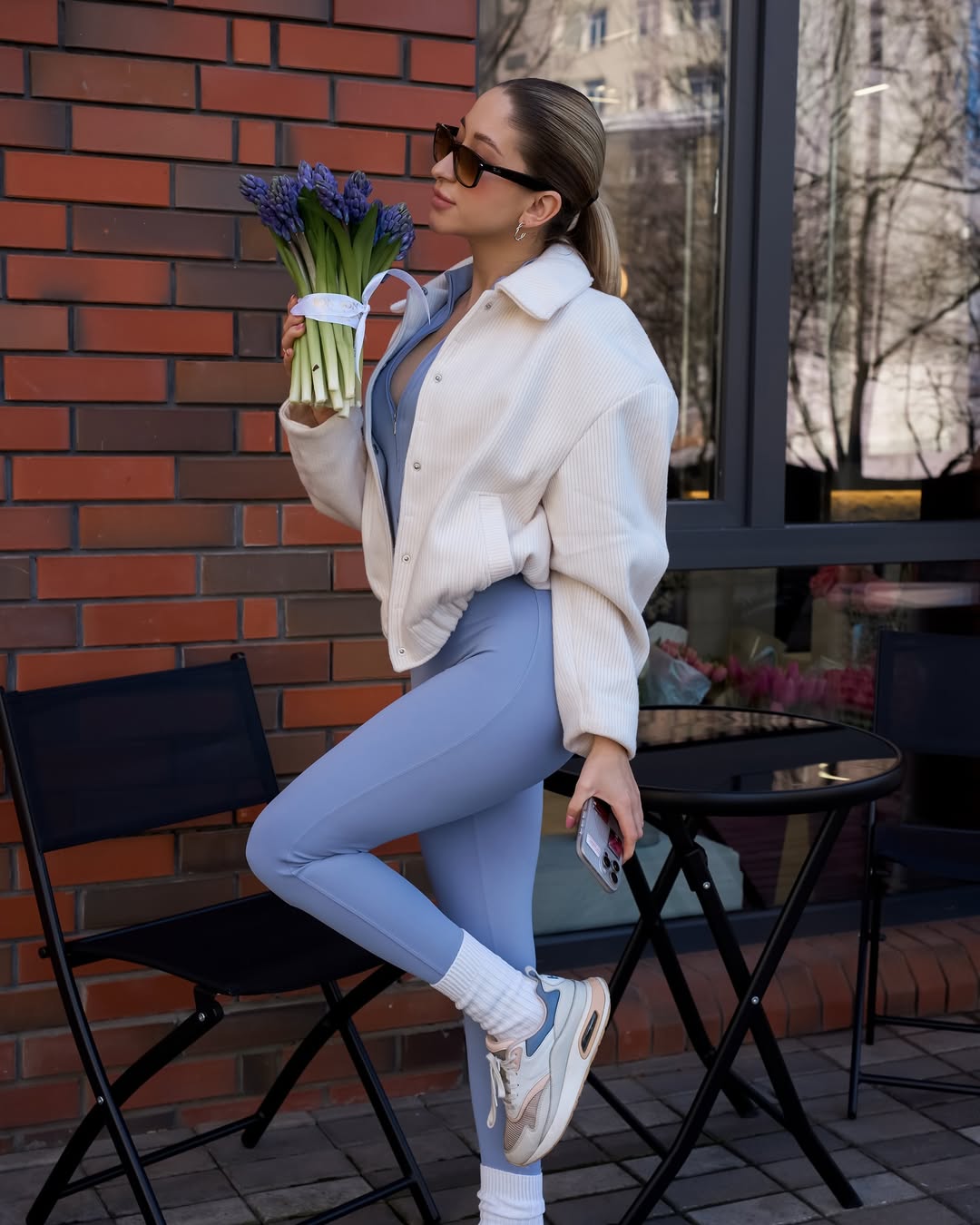Pantera Zip-Front Long-Sleeve Jumpsuit in Blue