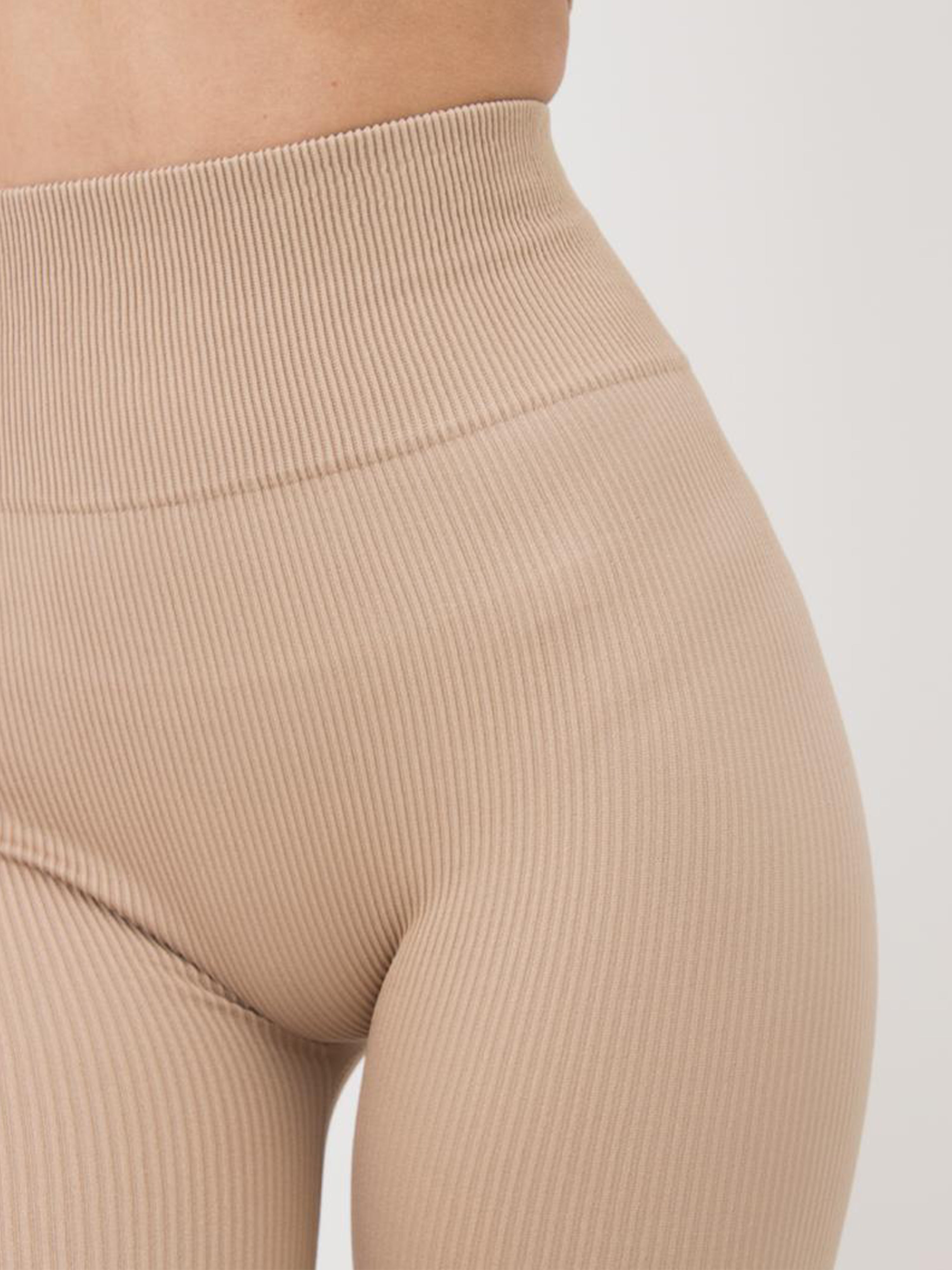 Seamless Ribbed Above Knee Bike Shorts in Beige