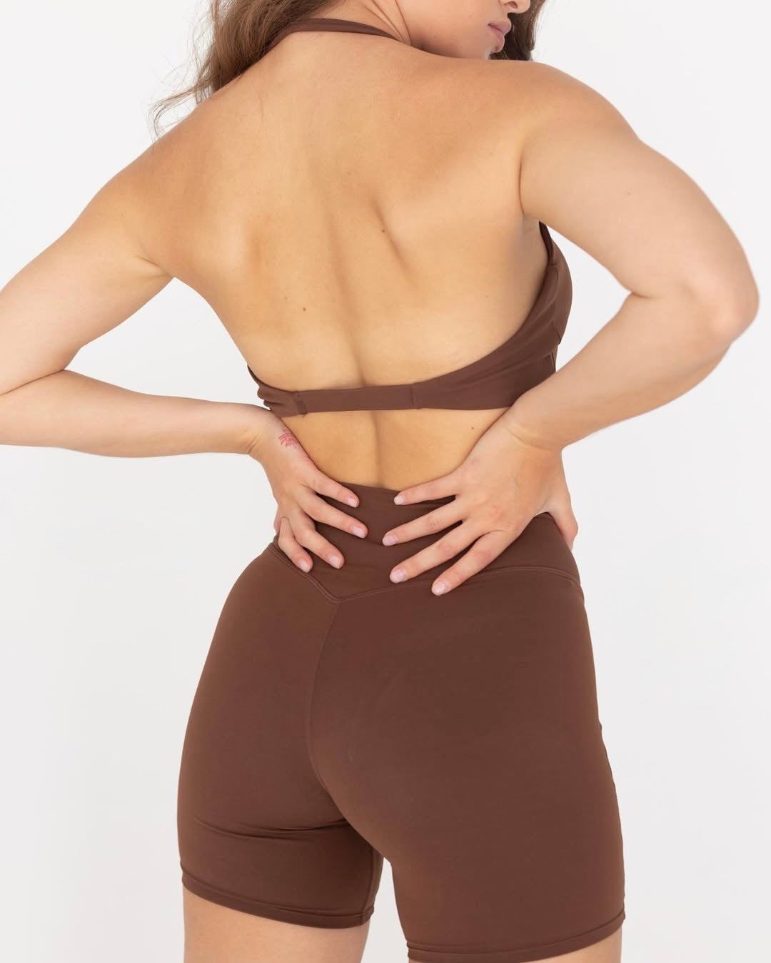 Pantera Halter Top & High-Waist Cycling Shorts in Brown