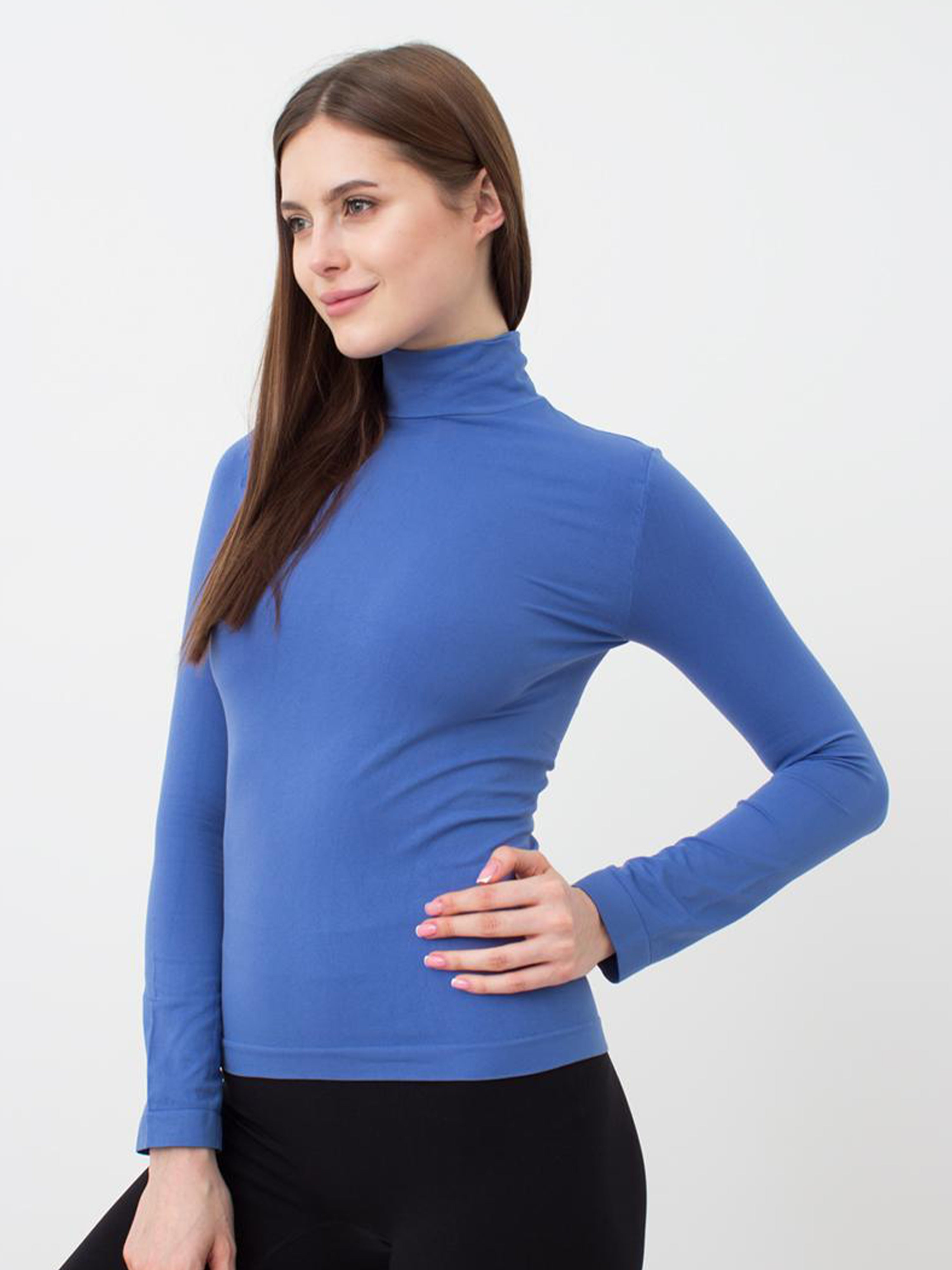 Seamless Turtleneck Long Sleeve Top in Blue