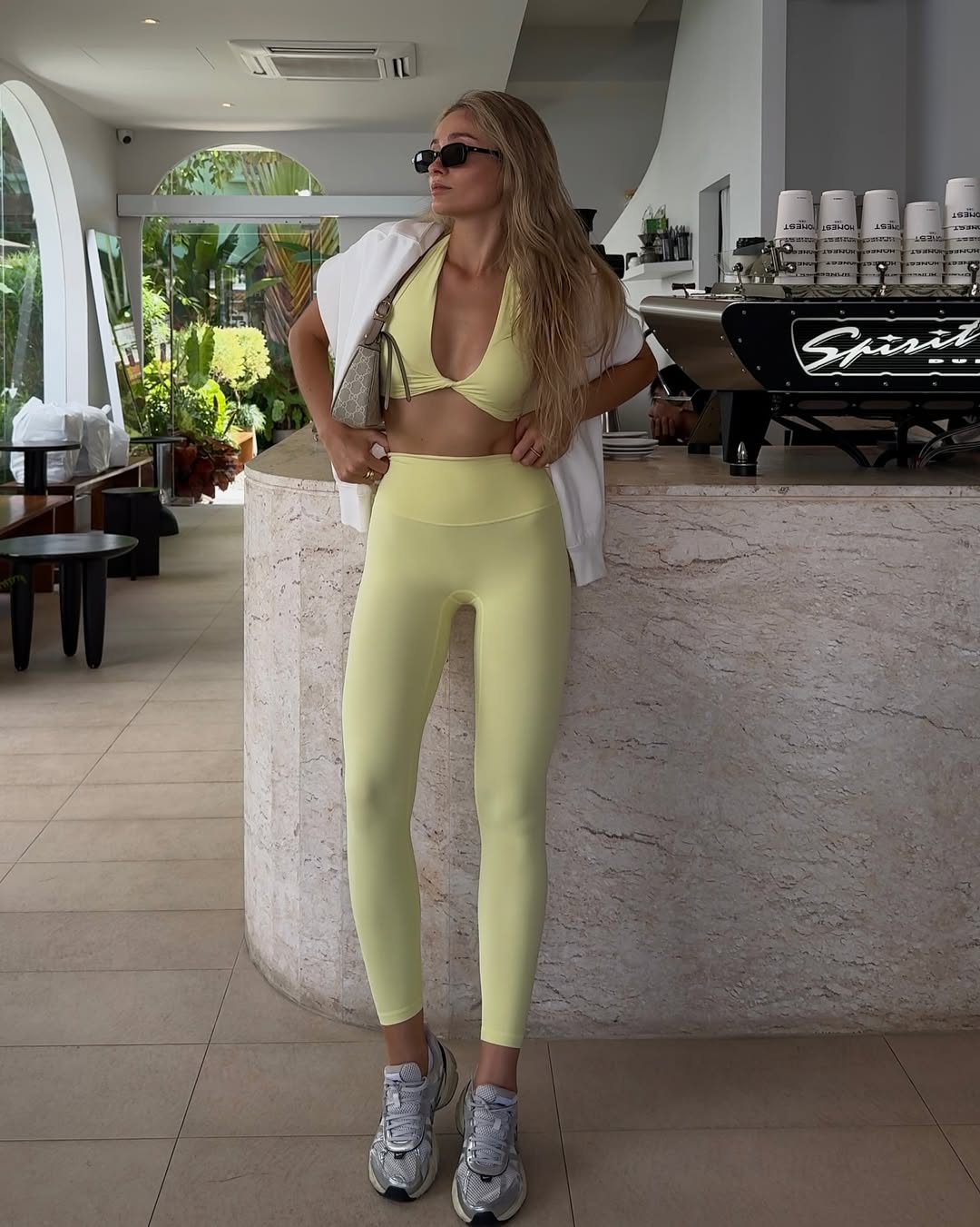 Pantera Halter Top & High-Waist Basic Leggings in Pastel Yellow