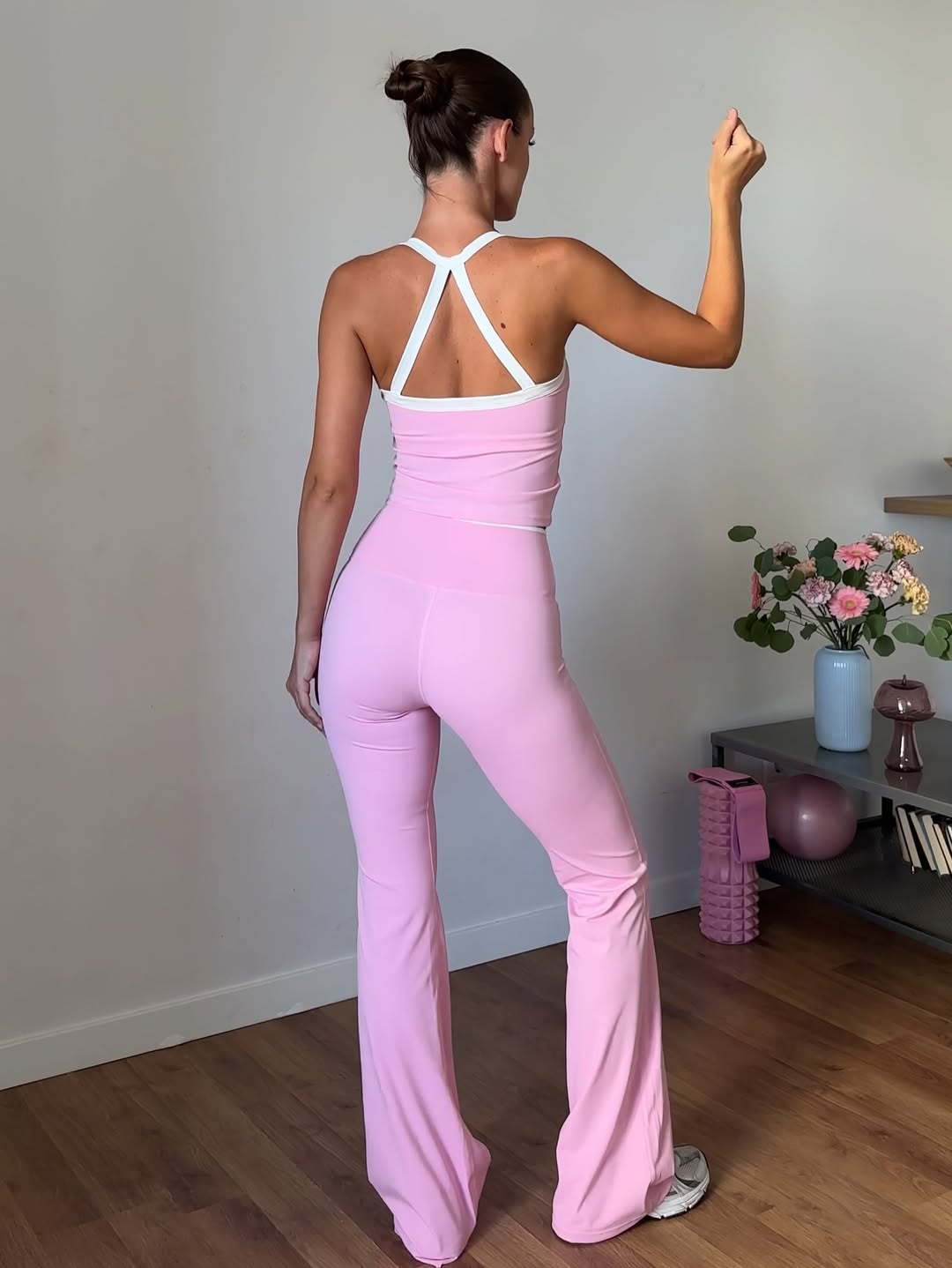Bloom Trim Halter Sports Tank in Baby Pink
