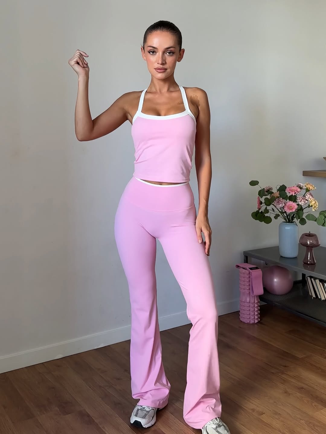 Bloom Trim Halter Sports Tank in Baby Pink
