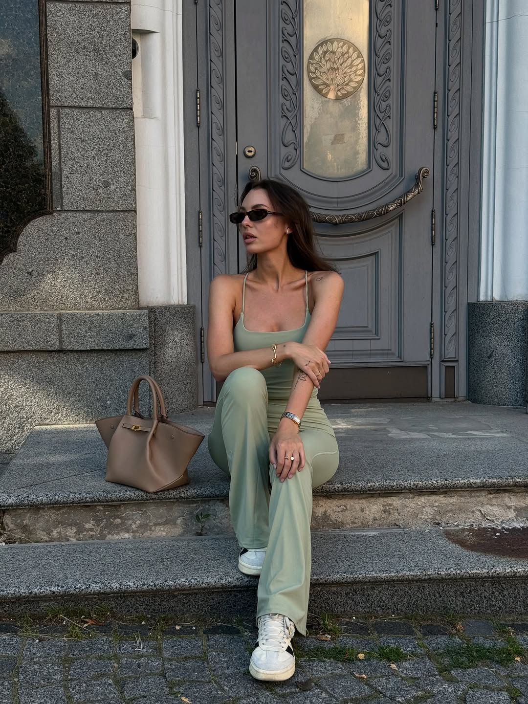 Diva Strappy Built-In Bra Tank in Khaki