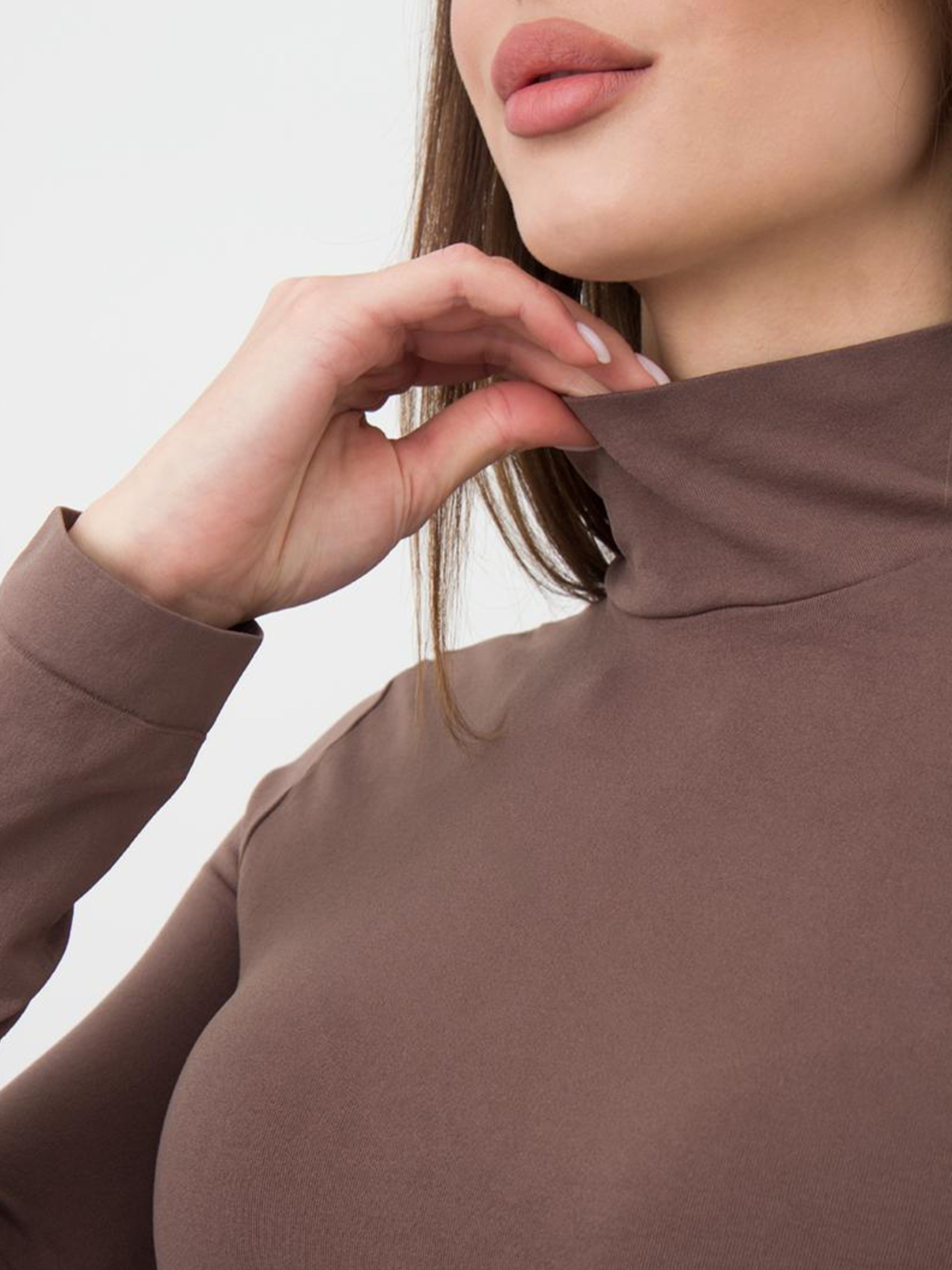 Seamless Turtleneck Long Sleeve Top in Brown