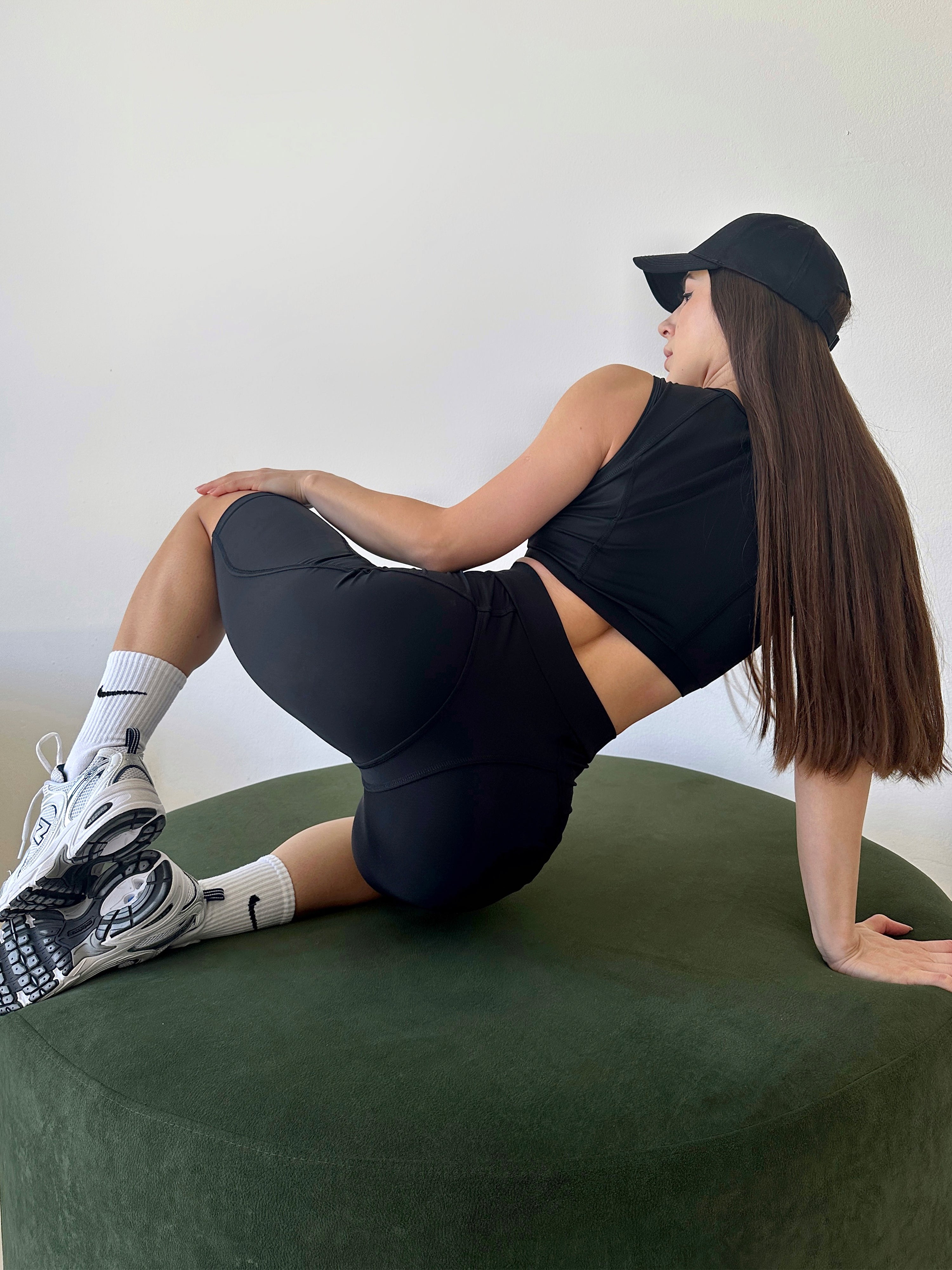 Galaxy Sculpt Decorative Seam Bike Shorts in Black