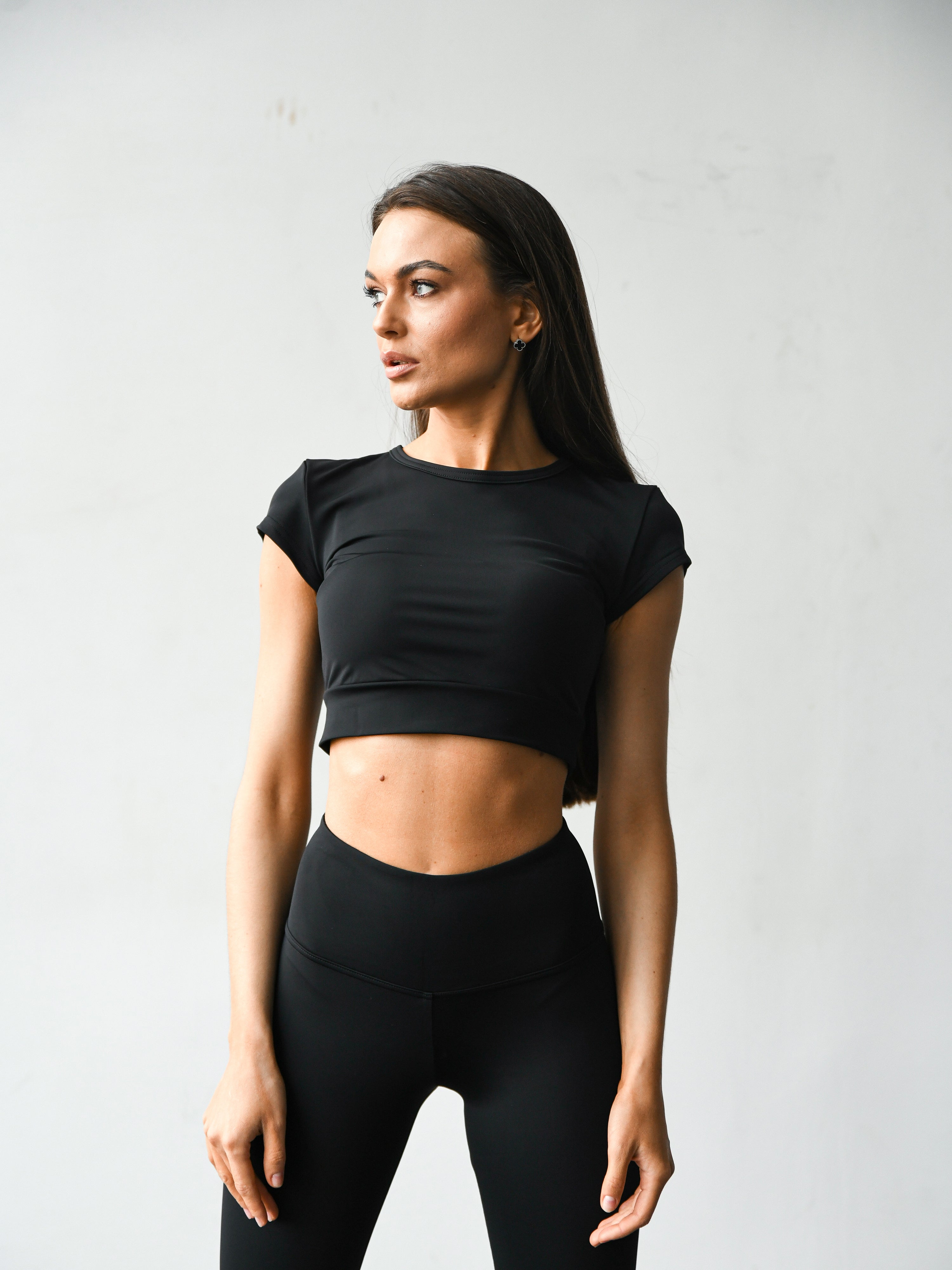 Galaxy Cap Sleeve Cropped T-Shirt in Black