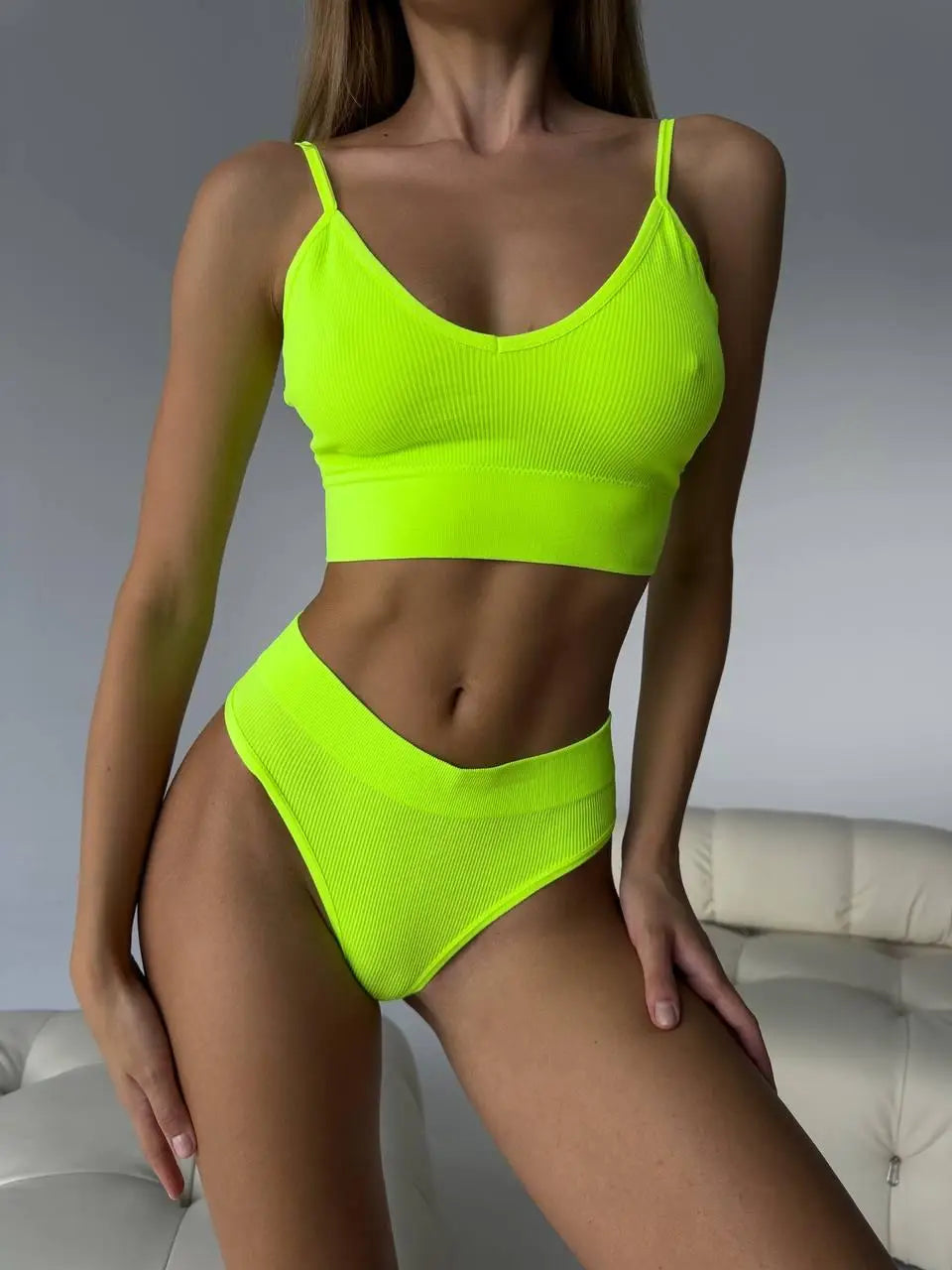 Semi-Seamless Underwear Set: Top & Panty in Neon Green