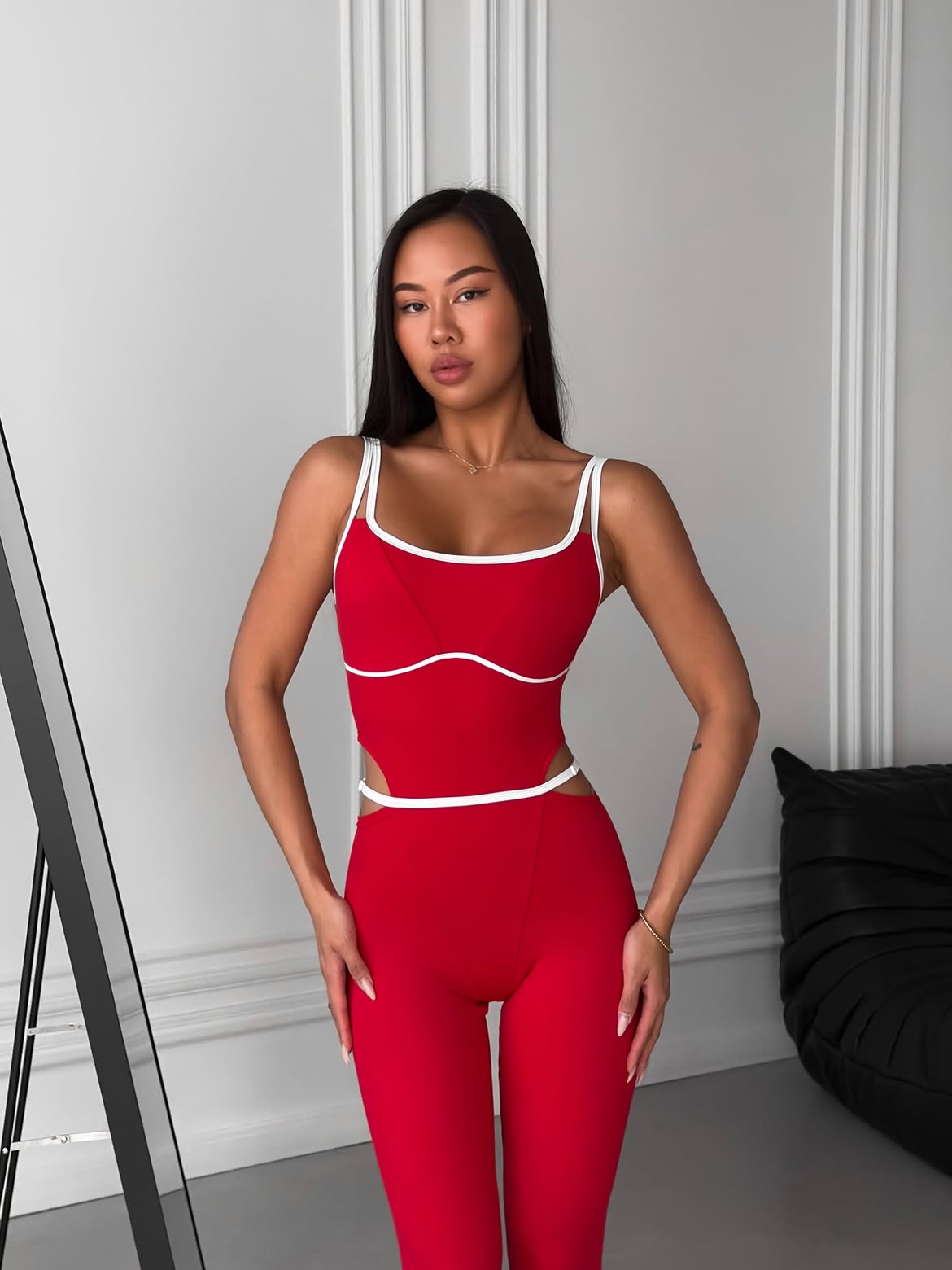Galaxy Strappy Contour Cut Out Unitard Jumpsuit in Red
