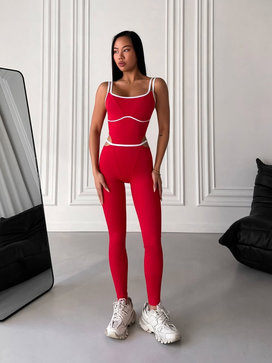 Galaxy Strappy Contour Cut Out Unitard Jumpsuit in Red