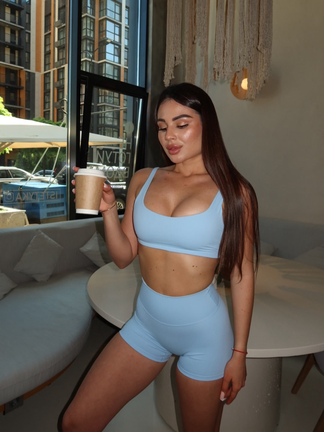 Femme High-Waist Scrunch Cycling Shorts in Baby Blue