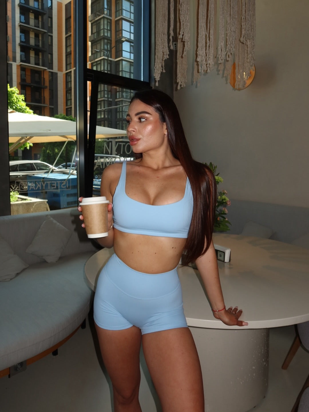 Femme High-Waist Scrunch Cycling Shorts in Baby Blue