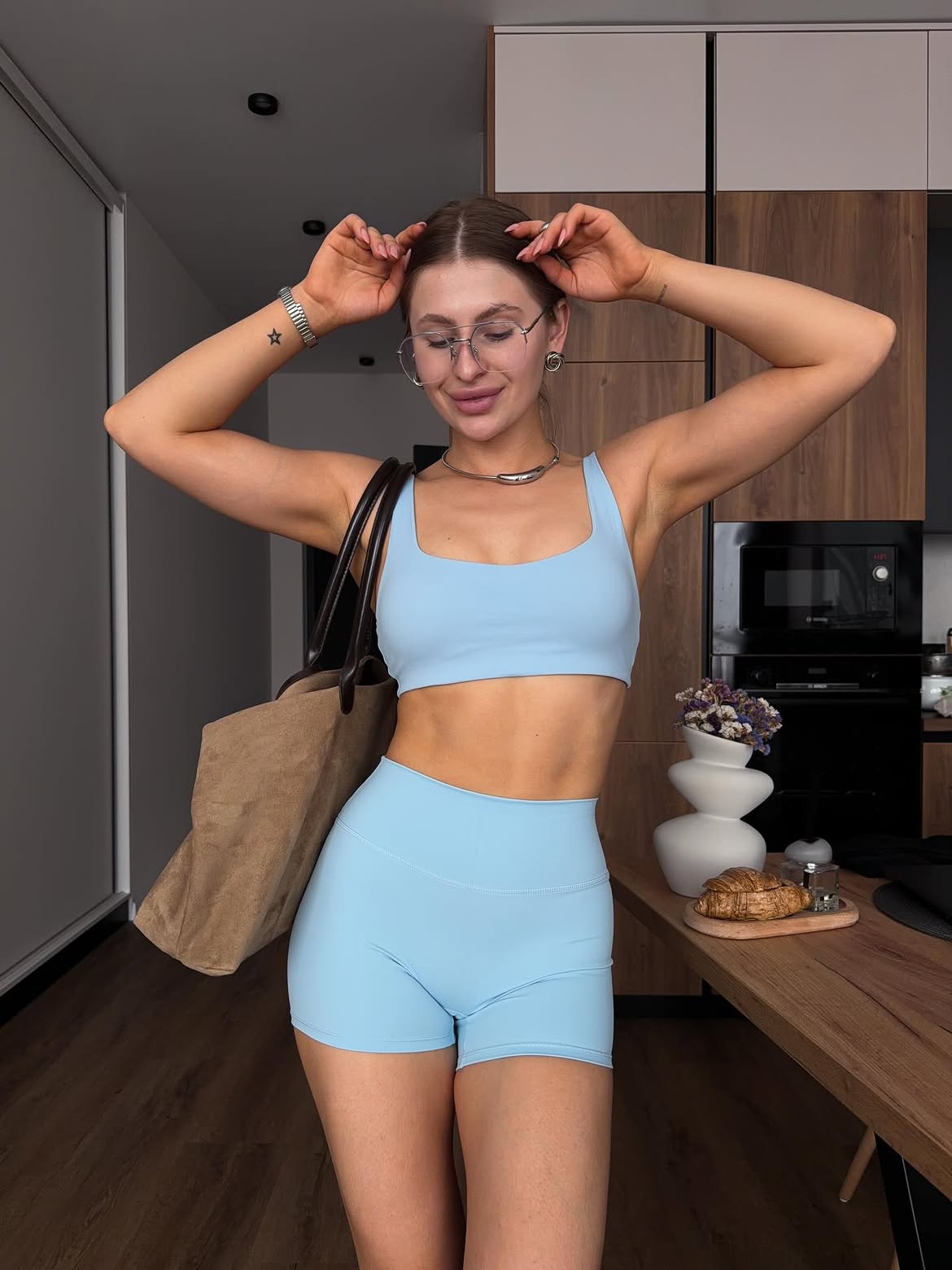Femme High-Waist Scrunch Cycling Shorts in Baby Blue