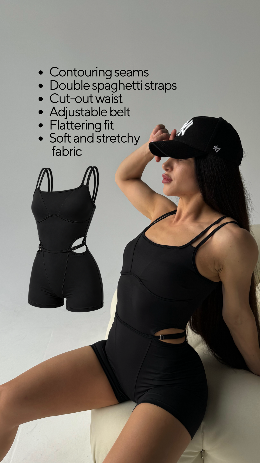 Galaxy Strappy Contour Cut Out Short Unitard in Black