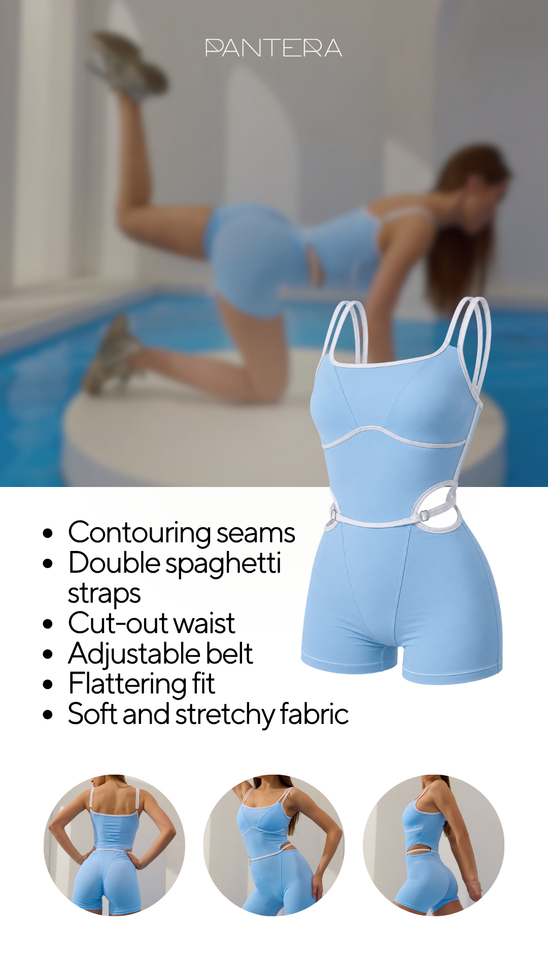 Galaxy Strappy Contour Cut Out Short Unitard in Sky Blue