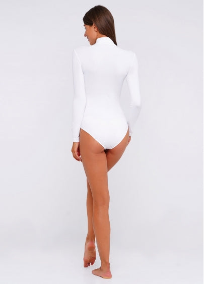 Seamless Turtleneck Long Sleeve Bodysuit in White