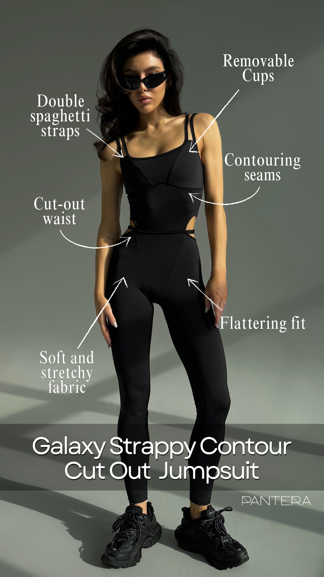 Galaxy Strappy Contour Cut Out Unitard Jumpsuit in Black