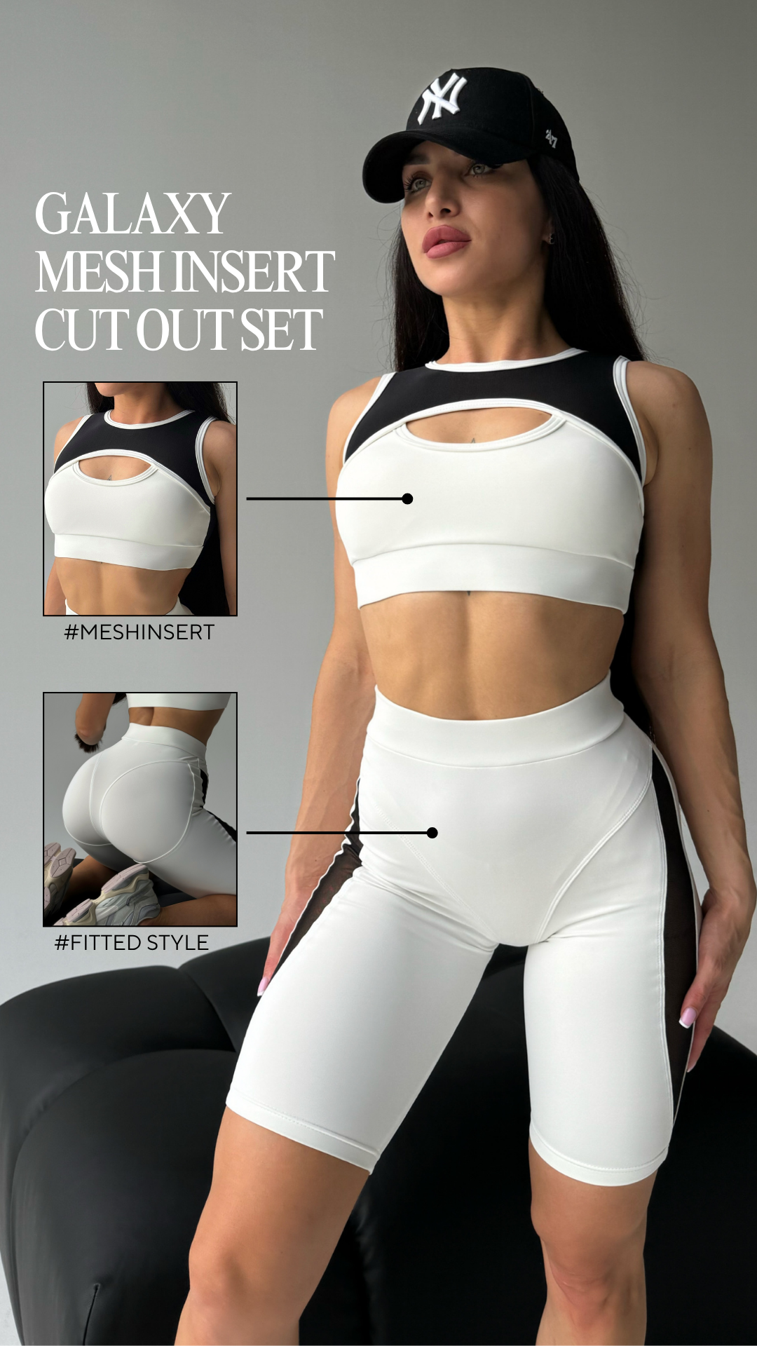 Galaxy Push Up Contour Seam Mesh Insert Bike Shorts in White