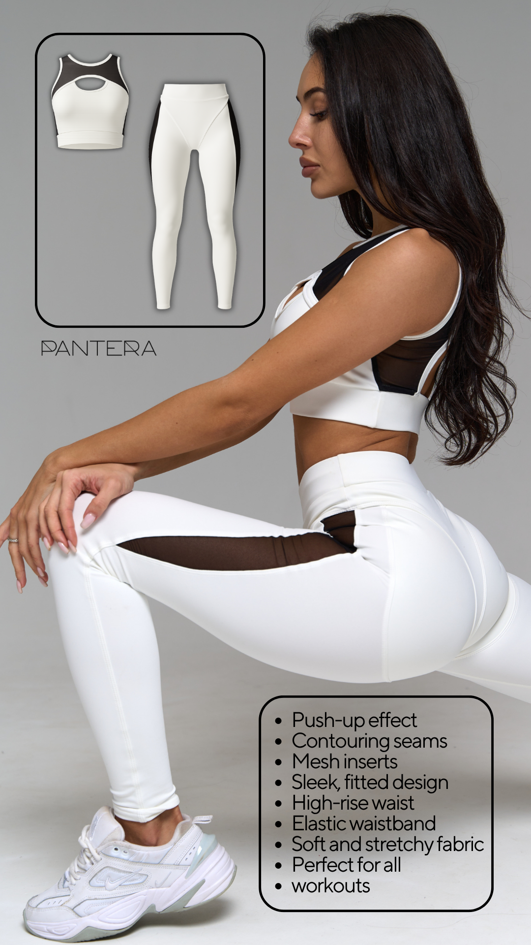 Galaxy Push Up Contour Seam Mesh Insert Leggings in White