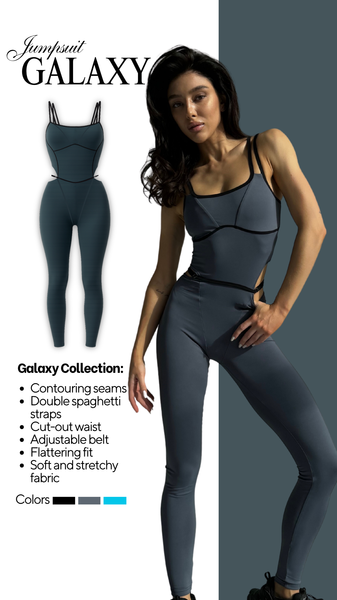 Galaxy Strappy Contour Cut Out Unitard Jumpsuit in Gray