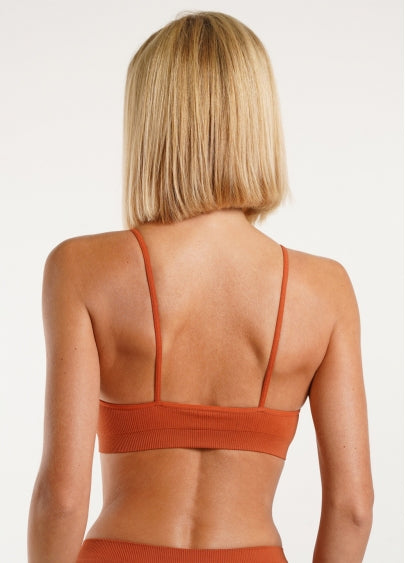 Seamless Ribbed Cami Bra in Deep Orange