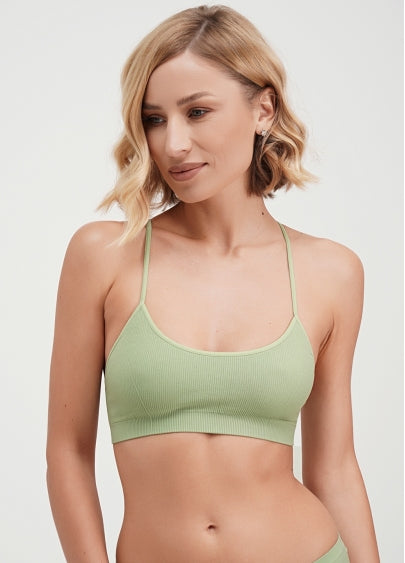 Seamless Ribbed Cami Bra in Light Green