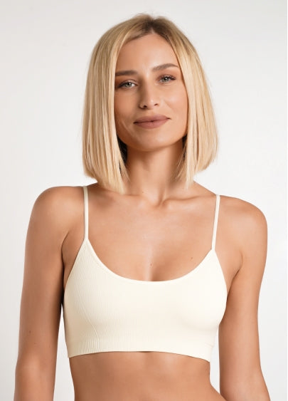 Seamless Ribbed Cami Bra in Vanilla