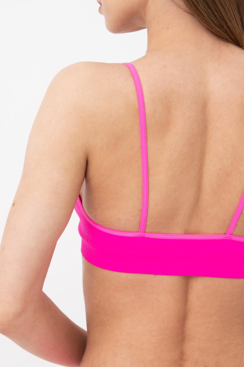 Seamless Ribbed Cami Bra in Neon Pink