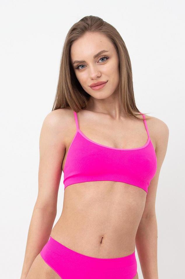 Seamless Ribbed Cami Bra in Neon Pink