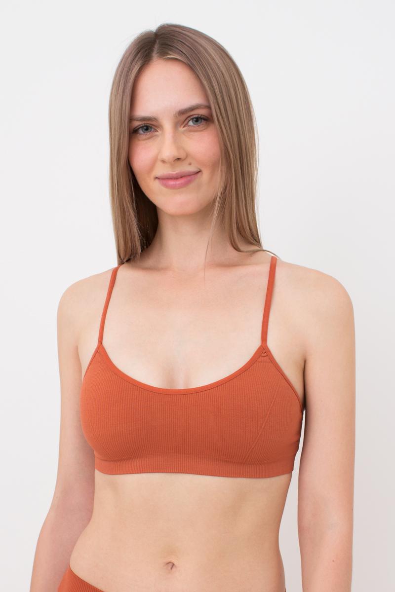 Seamless Ribbed Cami Bra in Deep Orange