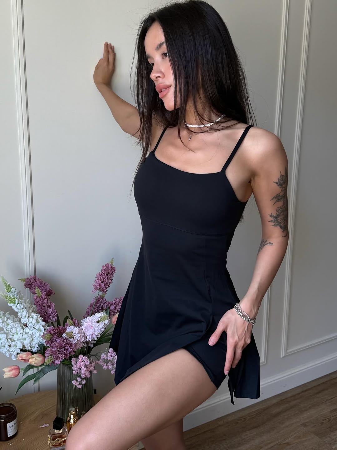 Pantera Open-Back Tennis Dress Jumpsuit in Black