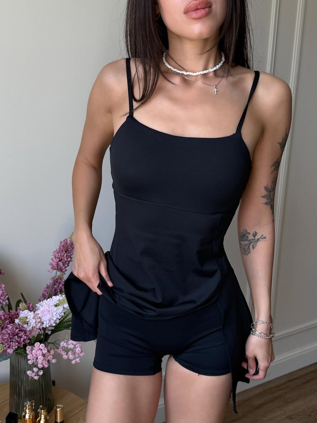 Pantera Open-Back Tennis Dress Jumpsuit in Black