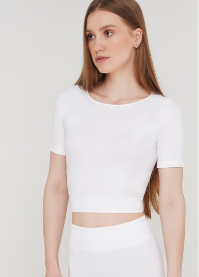 Seamless Cropped Short Sleeve Top in White