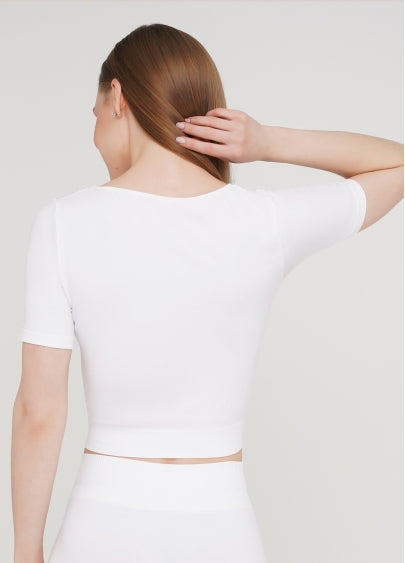 Seamless Cropped Short Sleeve Top in White