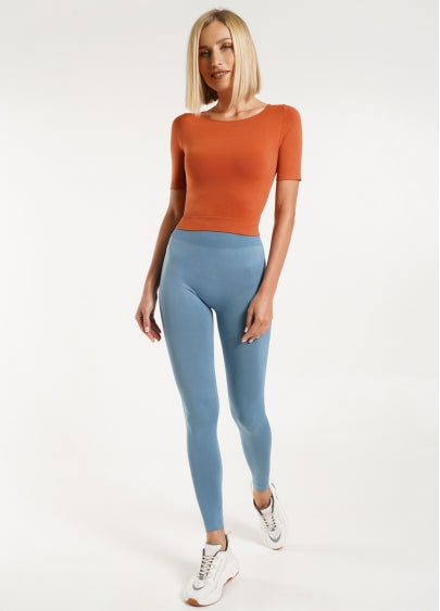 Seamless Cropped Short Sleeve Top in Deep Orange