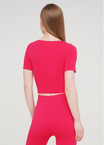 Seamless Cropped Short Sleeve Top in Deep Pink