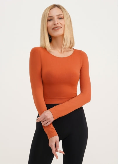 Seamless Cropped Long Sleeve Top in Deep Orange