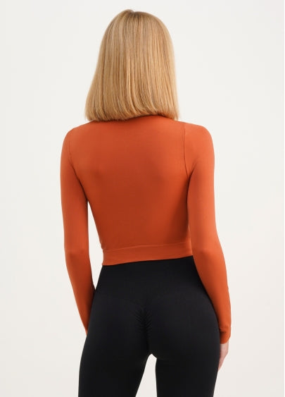 Seamless Cropped Long Sleeve Top in Deep Orange