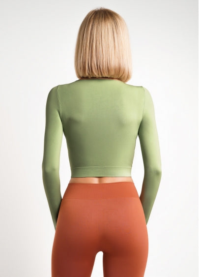 Seamless Cropped Long Sleeve Top in Light Green