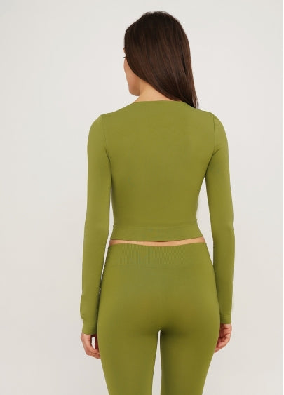 Seamless Cropped Long Sleeve Top in Olive