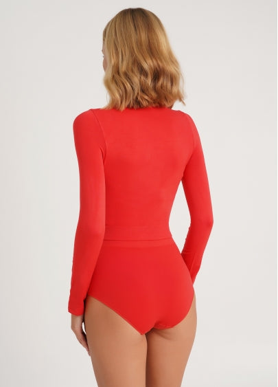 Seamless Cropped Long Sleeve Top in Red