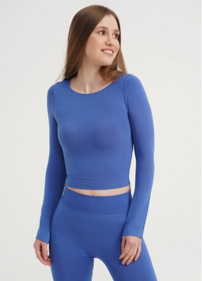 Seamless Cropped Long Sleeve Top in Blue