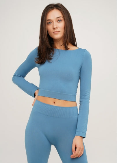 Seamless Cropped Long Sleeve Top in Dusk Blue