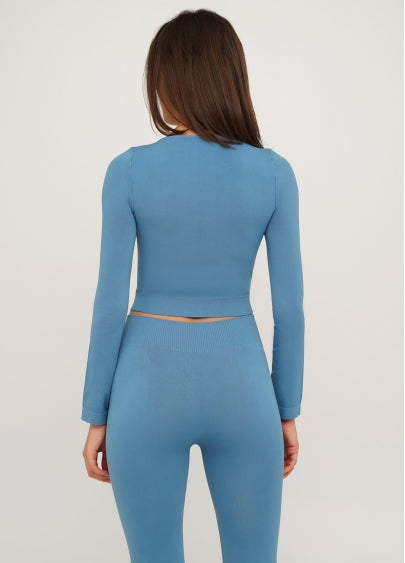 Seamless Cropped Long Sleeve Top in Dusk Blue