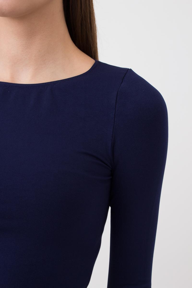 Seamless Cropped Long Sleeve Top in Navy Blue