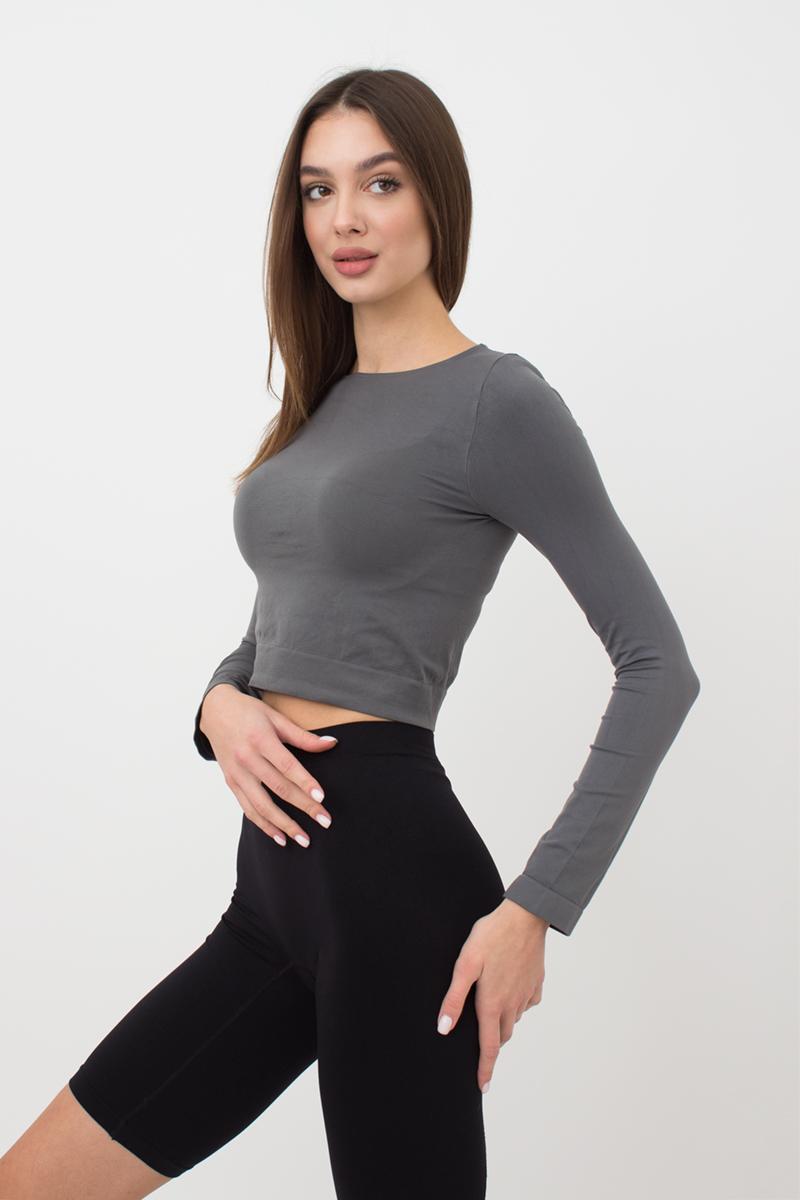 Seamless Cropped Long Sleeve Top in Dark Gray