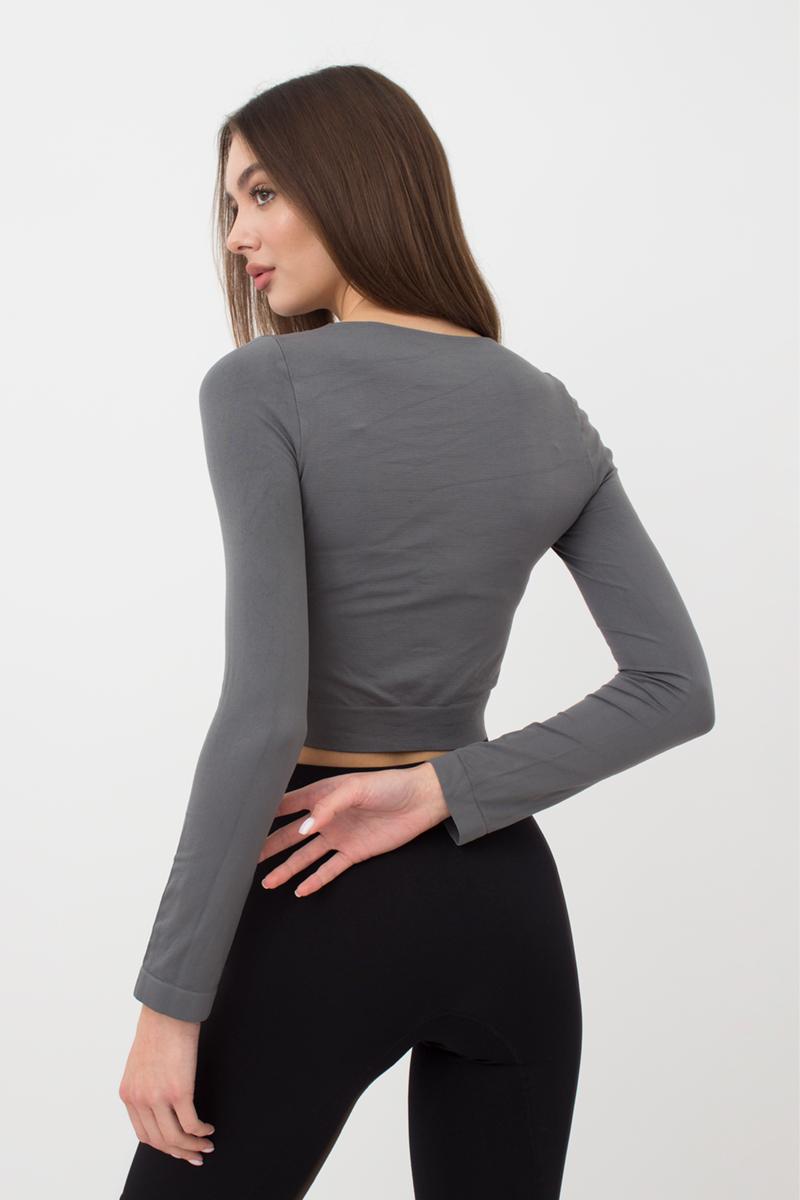 Seamless Cropped Long Sleeve Top in Dark Gray